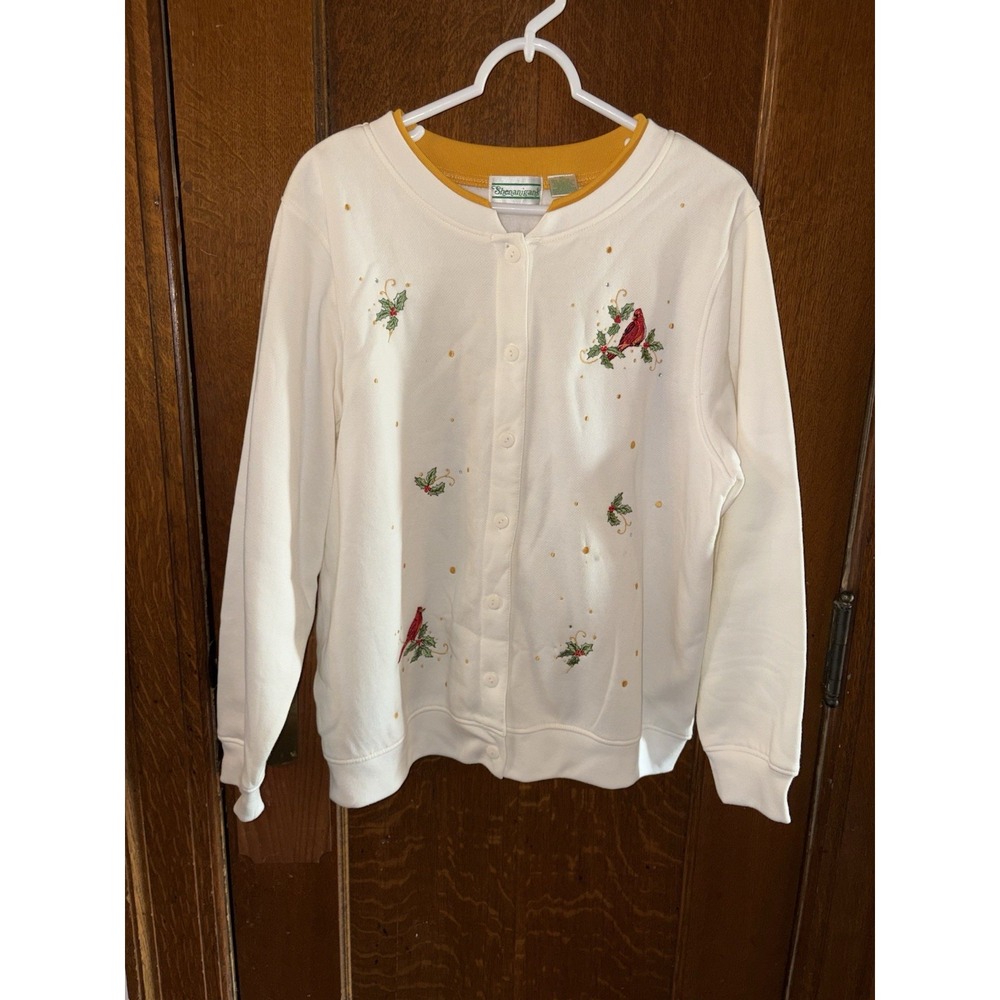 Vintage Shenanigans Women's XL Christmas Cardigan Cardinal Bird Holiday Granny